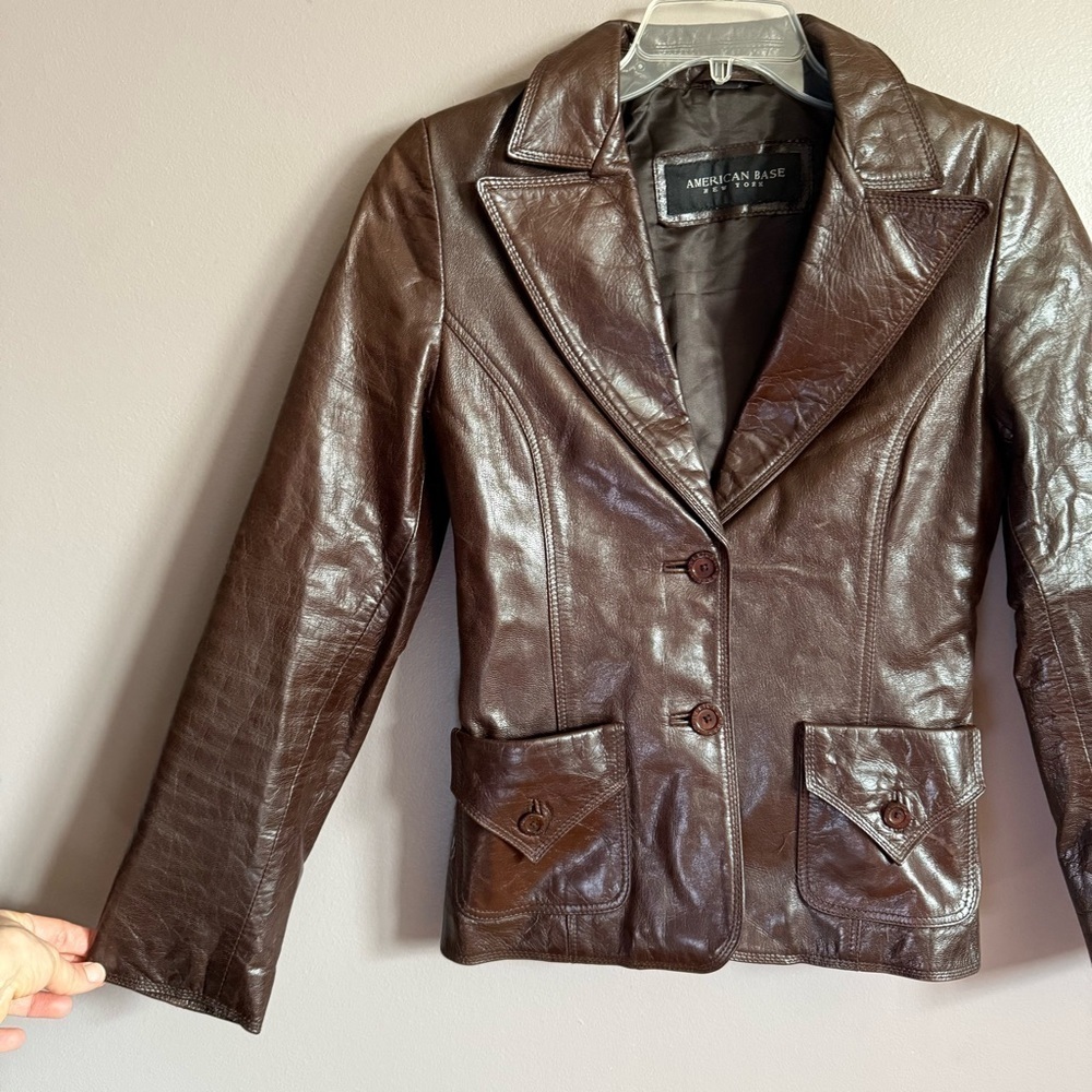 American Base Women's Brown Leather Jacket Button Front Size Small - Picture 2 of 6